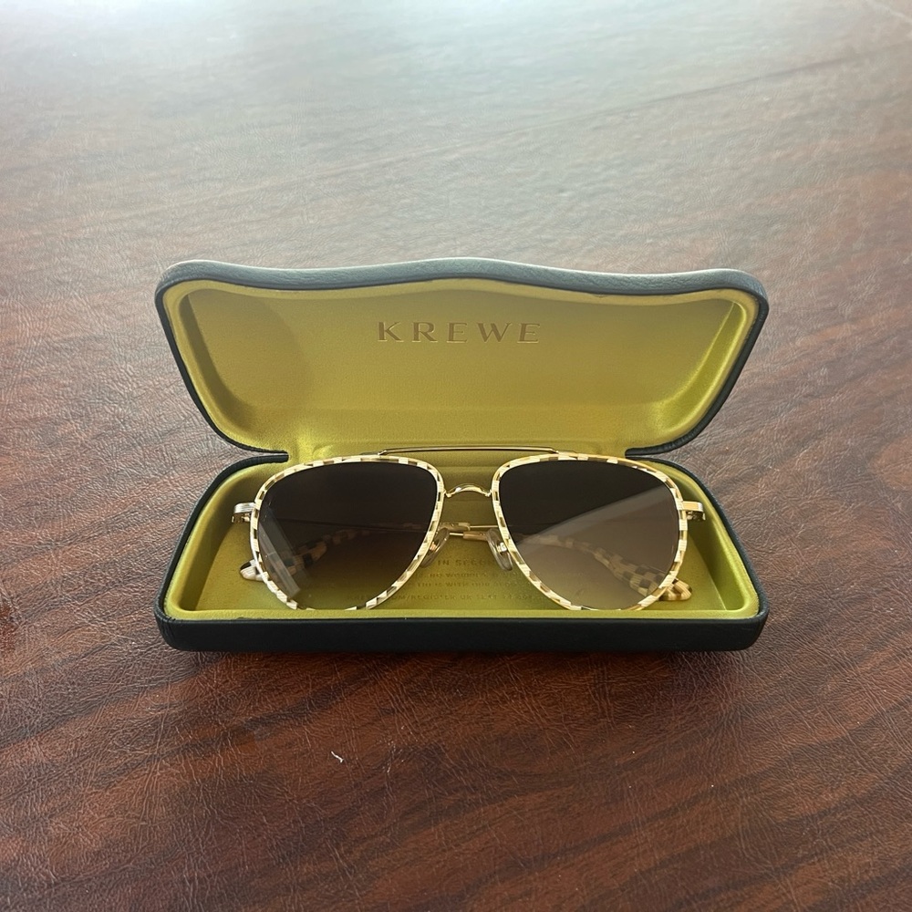 KREWE Coleman Checkered Mixed-Media Aviator Sunglasses